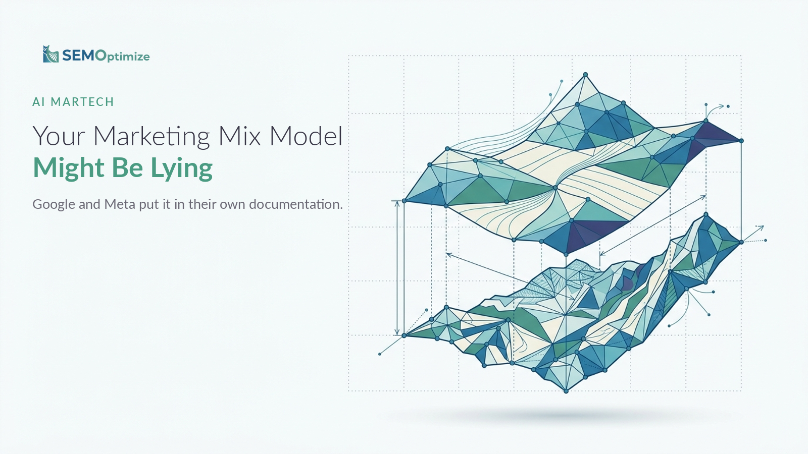 Geometric vector illustration of a faceted model surface lifting away from the terrain it is meant to describe